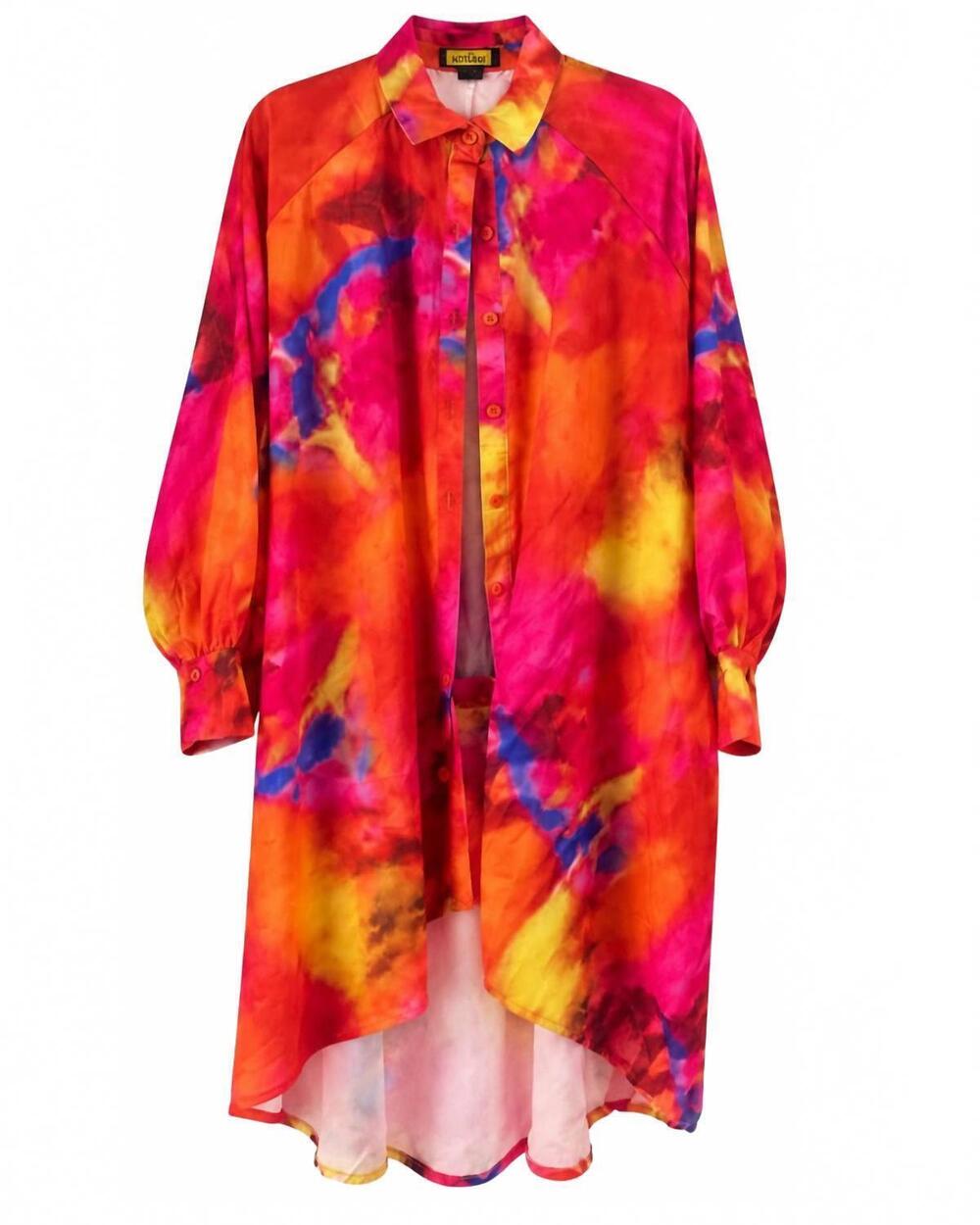 NEW LOVE HIGHLIGHT women's long-sleeved button-up shirt dress in pink/multi